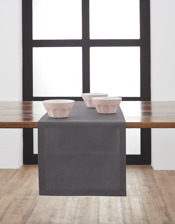 solino home dru 棉麻桌巾,餐垫和餐巾 灰色 14 x 108 inch